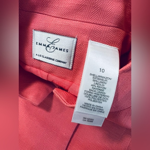 Emma James Blazer Sz 10 Orange Linen Blend Lightweight 3/4 Sleeve - Picture 5 of 7